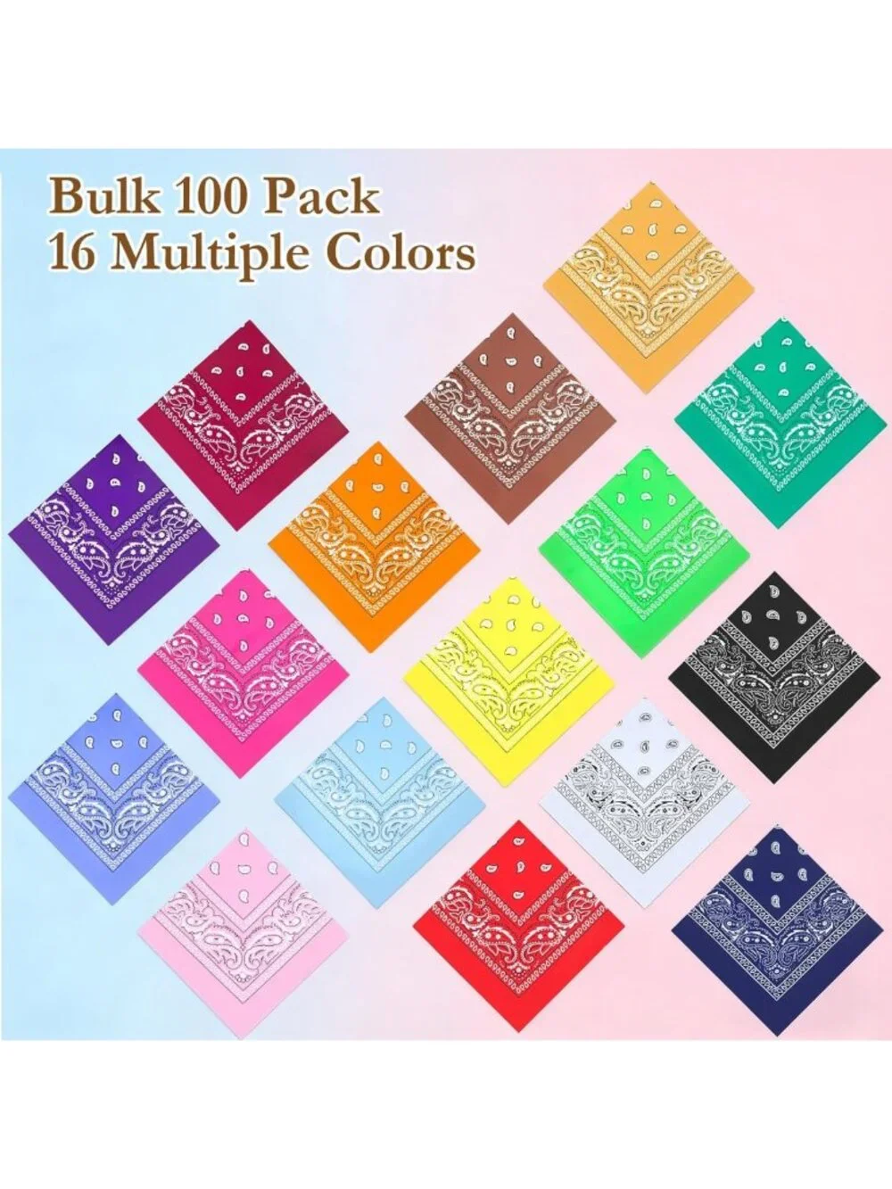 100 Pack Paisley Bandanas - Multipurpose Headwraps, Cowboy Scarves & Face Covers
